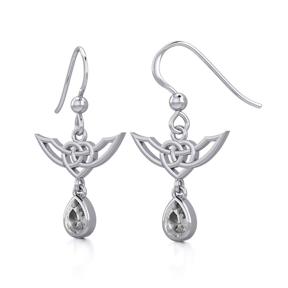 Celtic Knotwork Silver Earrings with Dangling Gemstone TER1933
