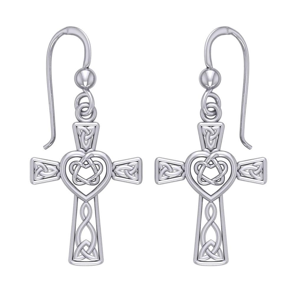 Celtic Knotwork Heart with Cross Silver Earrings TER1969
