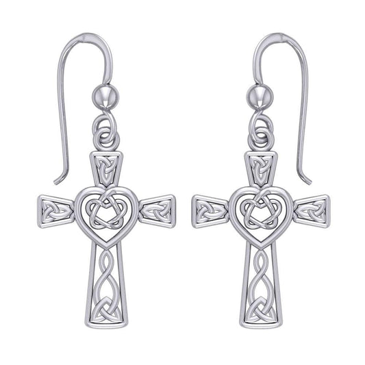 Celtic Knotwork Heart with Cross Silver Earrings TER1969