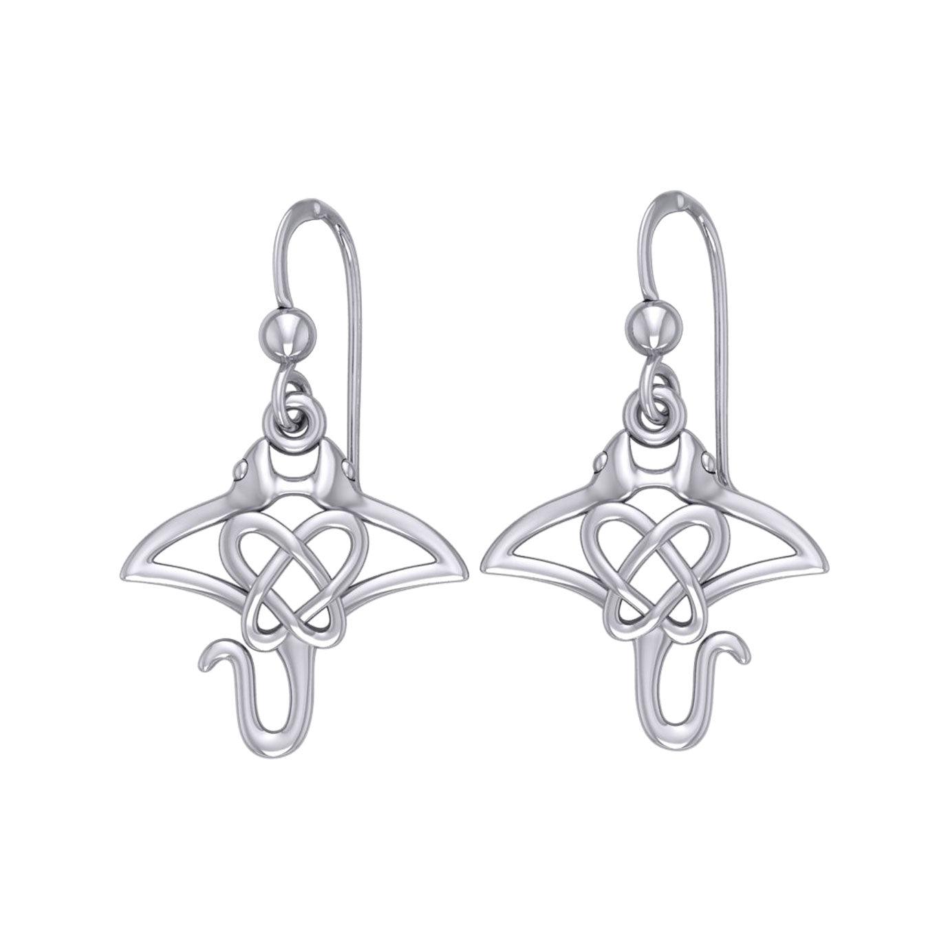 Manta Ray with Celtic Heart in the center Silver Earrings TER2165