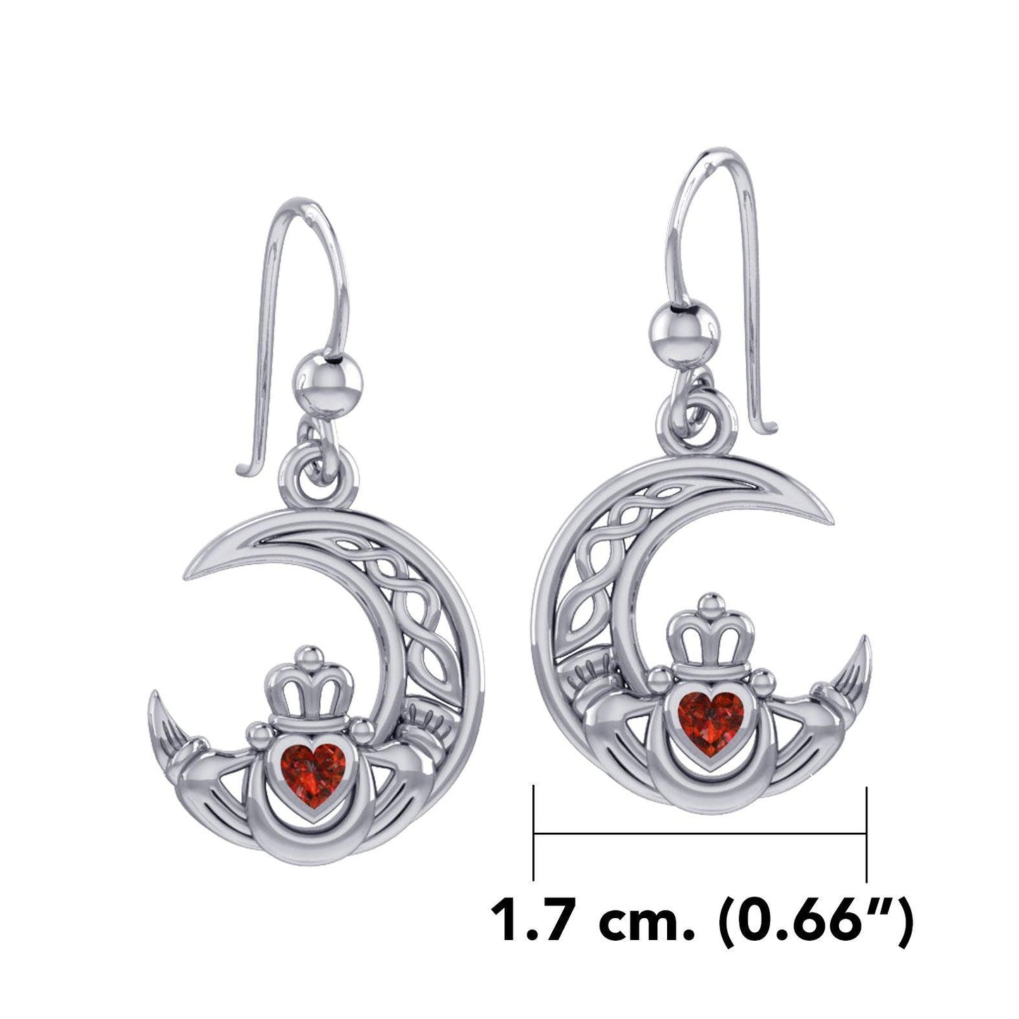 Claddagh on Celtic Moon Silver Earrings with Heart Gemstone TER2173