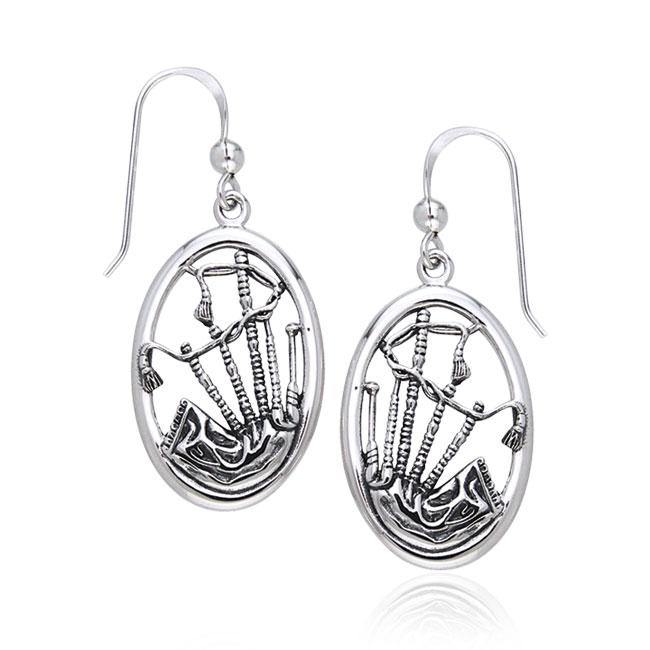 Celtic Bagpipes Silver Earrings TER225