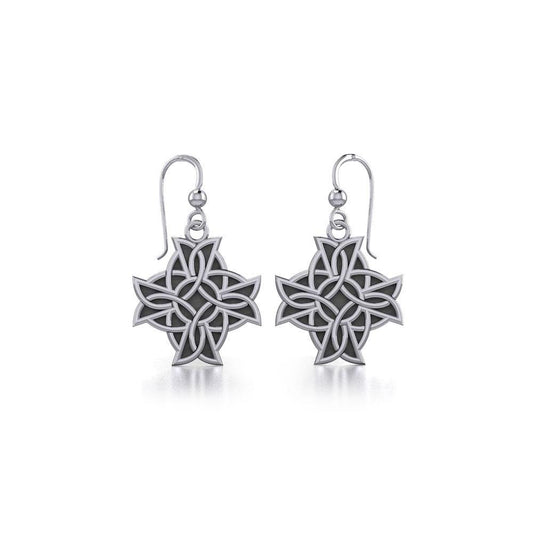 Modern Celtic Knotwork Cross Silver Earrings TER380