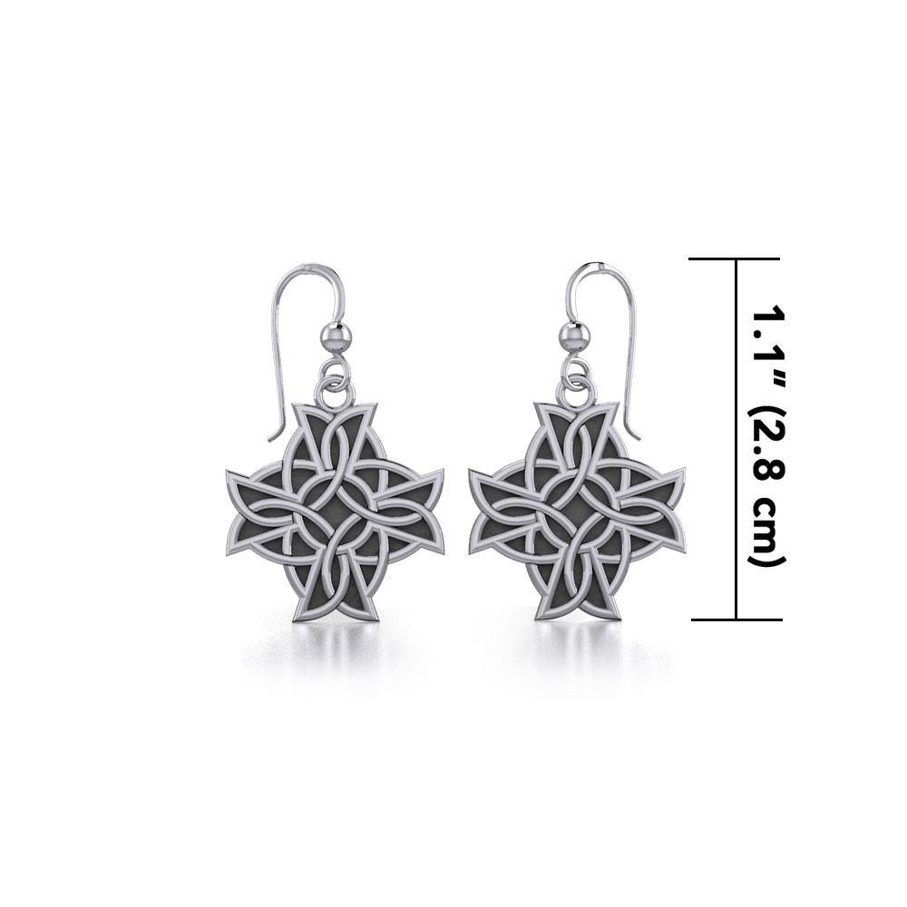 Modern Celtic Knotwork Cross Silver Earrings TER380