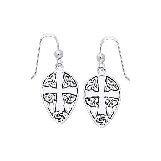 Celtic Knotwork Cross Shield Silver Earrings TER471