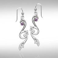 Eternity and Celtic pride Silver Triquetra Dangle Earrings with Gemstones TER570