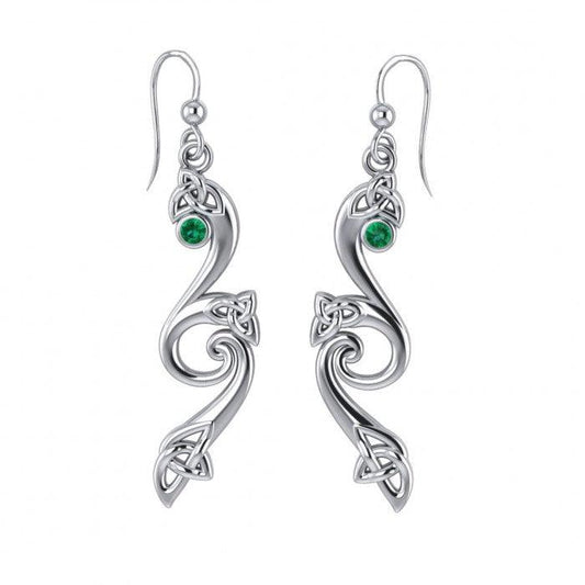 Eternity and Celtic pride Silver Triquetra Dangle Earrings with Gemstones TER570