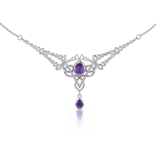 Celtic Filigree Twist Sterling Silver Necklace with Gemstone TN050