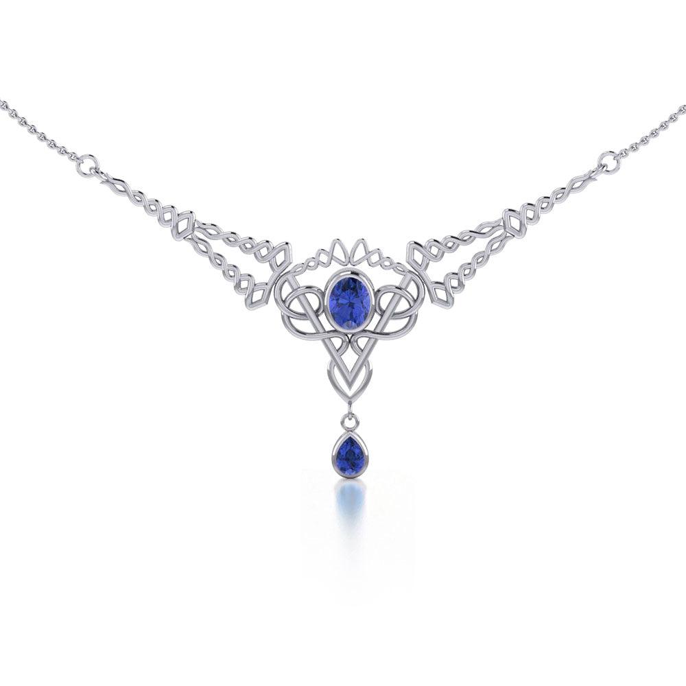 Celtic Filigree Twist Sterling Silver Necklace with Gemstone TN050