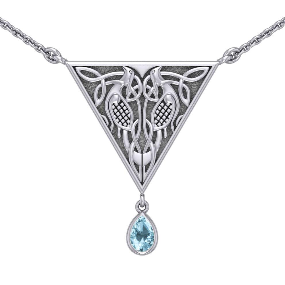 Celtic Knotwork Bird Silver Necklace With Gemstone TN053