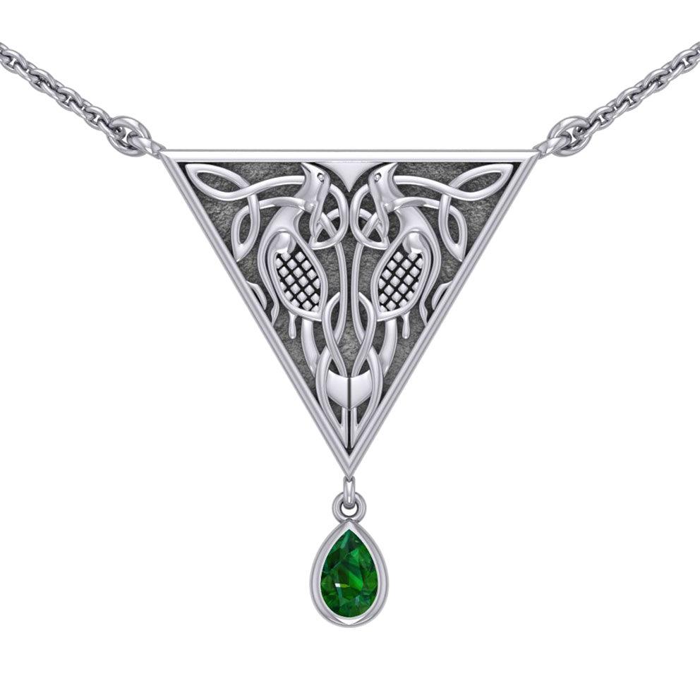 Celtic Knotwork Bird Silver Necklace With Gemstone TN053