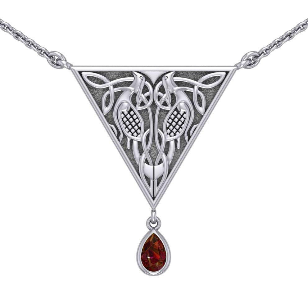 Celtic Knotwork Bird Silver Necklace With Gemstone TN053