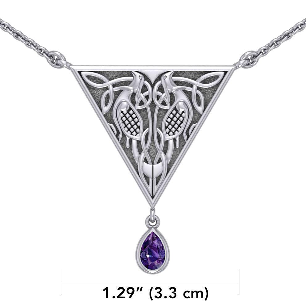 Celtic Knotwork Bird Silver Necklace With Gemstone TN053