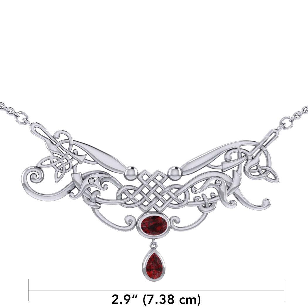 An ancient representation of wonder and endless cycles ~ Celtic Knotwork Sterling Silver Necklace with Gemstone TN054