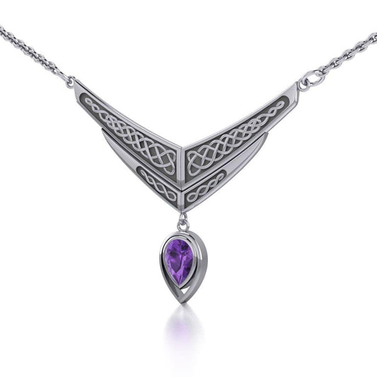 Celtic Knotwork Silver Necklace with Dangle Gemstone TN214