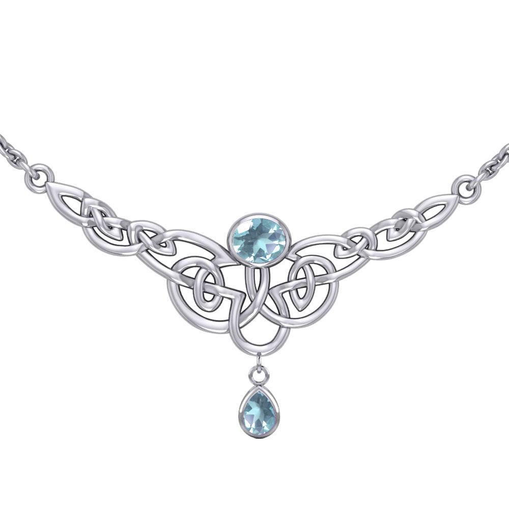 Celtic Knotwork Silver Necklace with Dangling Gemstone TN259