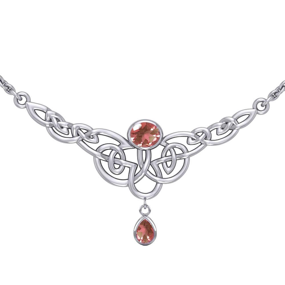 Celtic Knotwork Silver Necklace with Dangling Gemstone TN259