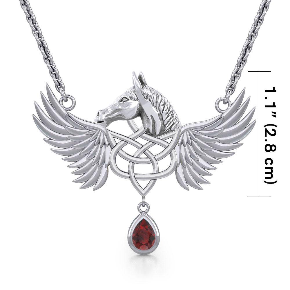 Celtic Pegasus Horse with Wing Silver Necklace TNC540
