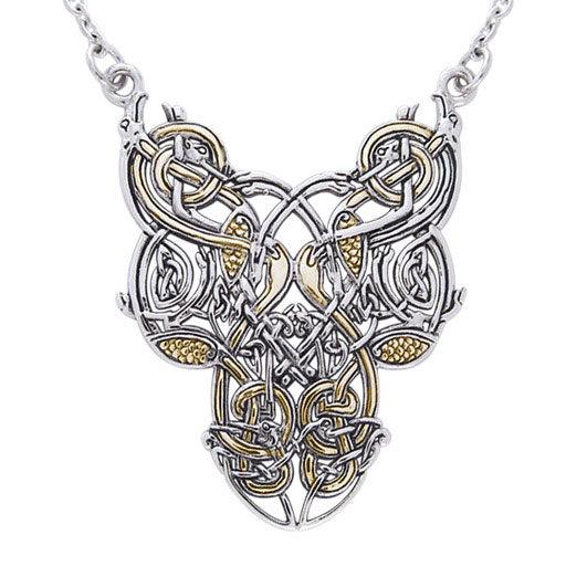 Celtic Knot Bird Silver and Gold Accent Necklace TNV294