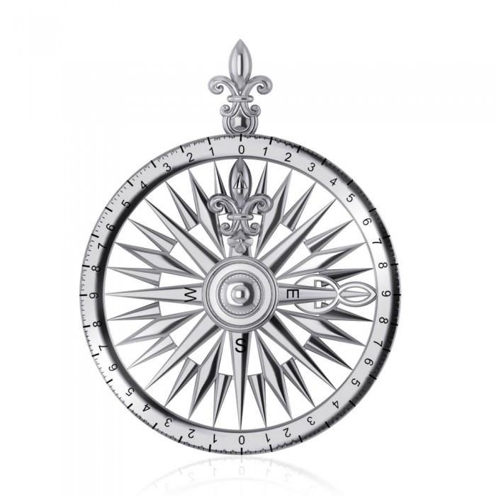 Celtic tradition in Fleur de Lis Sterling Silver Rose Compass Pendant TP1118