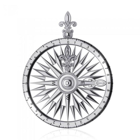 Celtic tradition in Fleur de Lis Sterling Silver Rose Compass Pendant TP1118