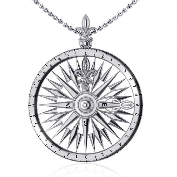 Celtic tradition in Fleur de Lis Sterling Silver Rose Compass Pendant TP1118