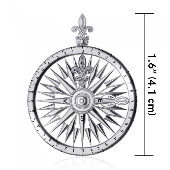 Celtic tradition in Fleur de Lis Sterling Silver Rose Compass Pendant TP1118