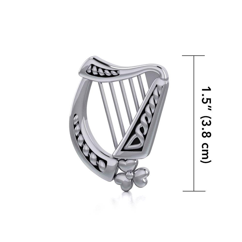 Celtic Harp Irish Shamrock Silver Pendant TP1125