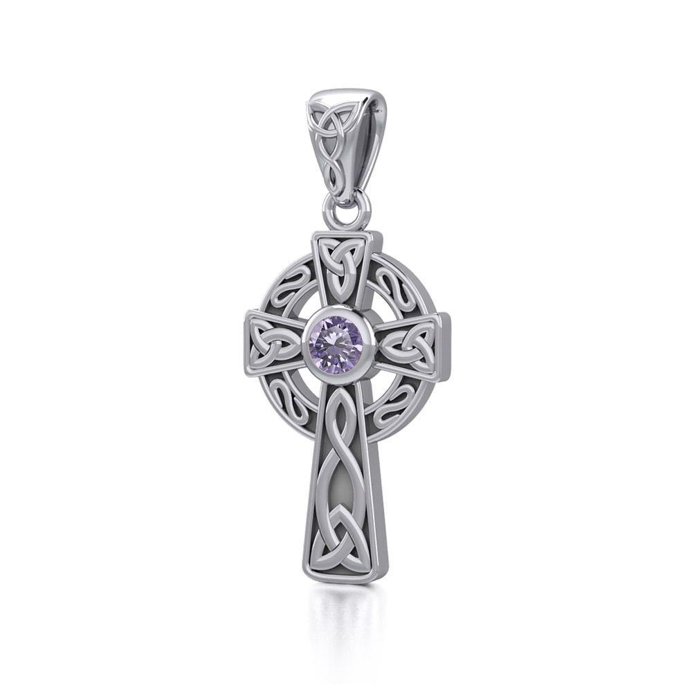 Celtic Knotwork Cross Sterling Silver Pendant with Gem TP1412