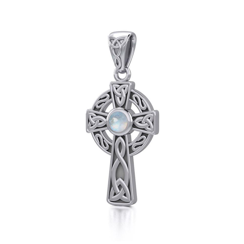 Celtic Knotwork Cross Sterling Silver Pendant with Gem TP1412