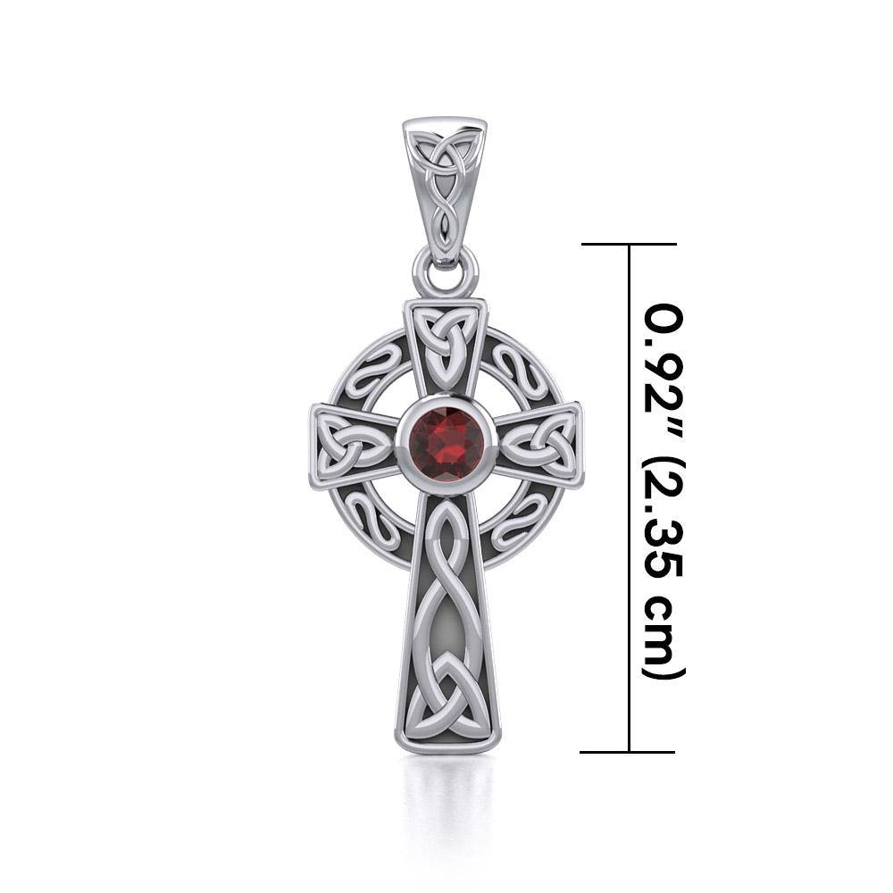 Celtic Knotwork Cross Sterling Silver Pendant with Gem TP1412