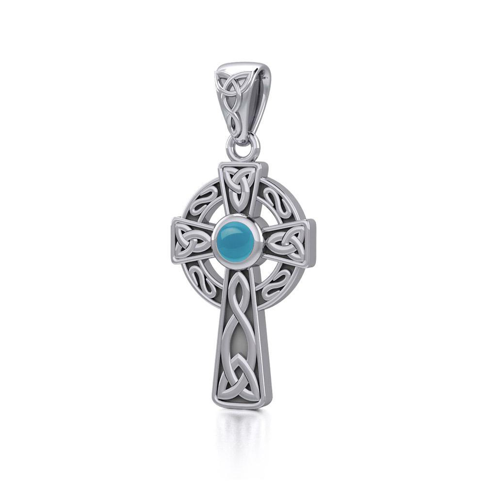 Celtic Knotwork Cross Sterling Silver Pendant with Gem TP1412