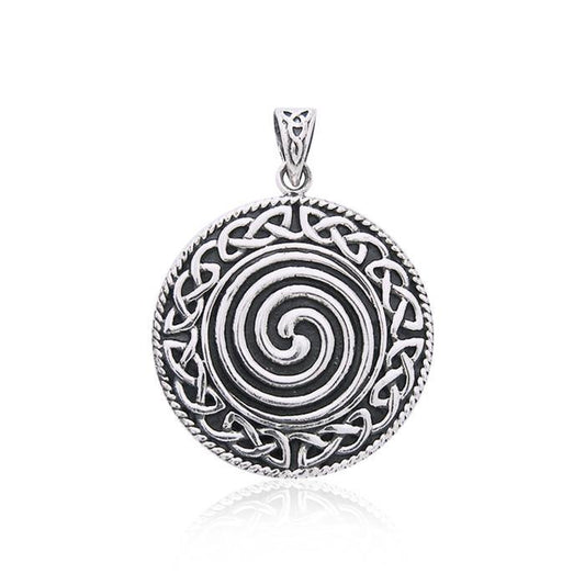 Large Celtic Knot Silver Spiral Pendant TP196