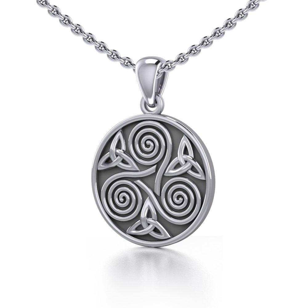 Celtic Three Single Spirals Triquetra Silver Pendant TP346