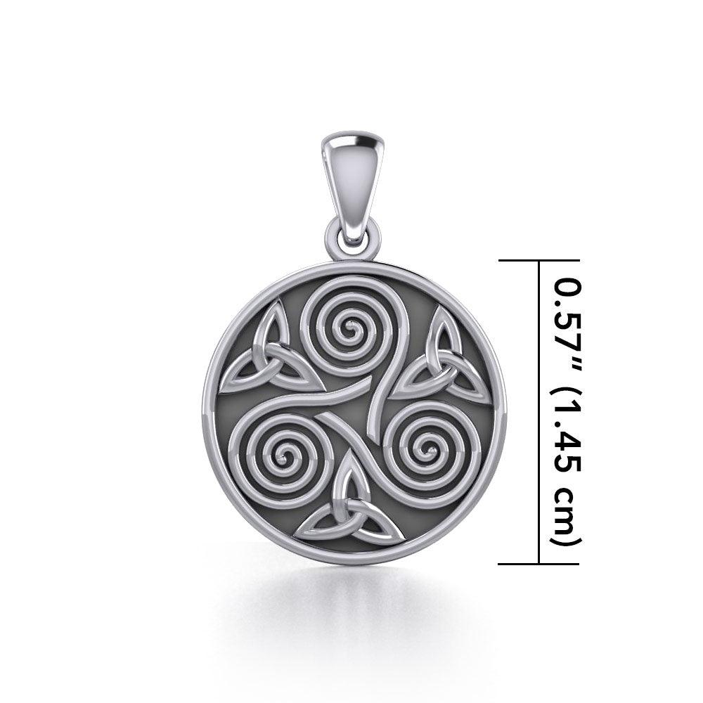 Celtic Three Single Spirals Triquetra Silver Pendant TP346