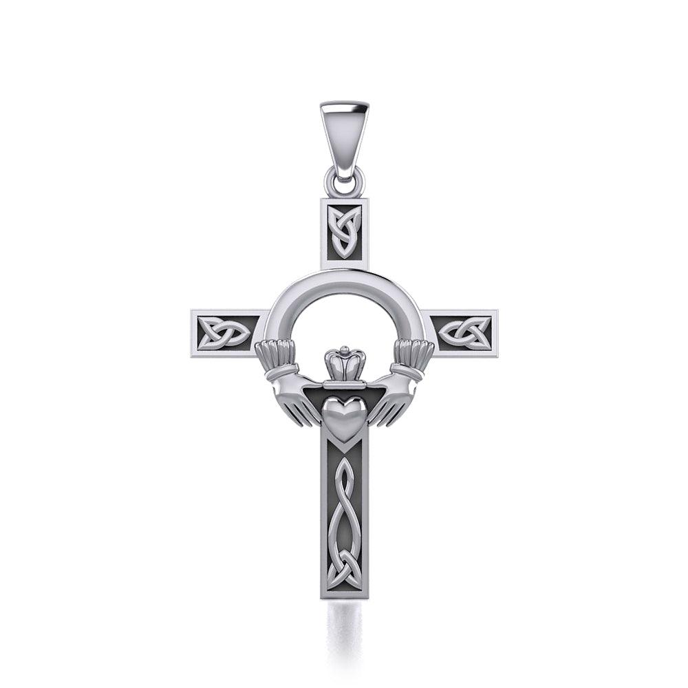 Claddagh Celtic Knotwork Cross Silver Pendant TP832