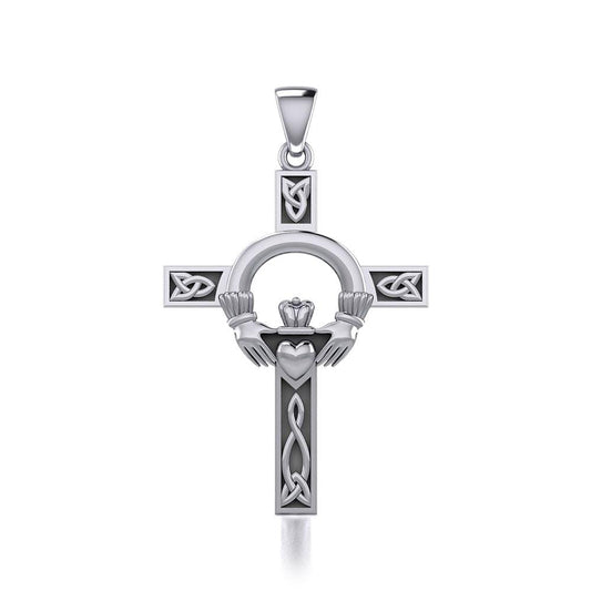Claddagh Celtic Knotwork Cross Silver Pendant TP832