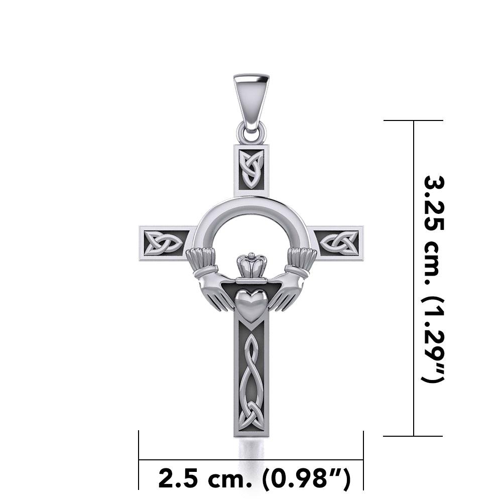 Claddagh Celtic Knotwork Cross Silver Pendant TP832