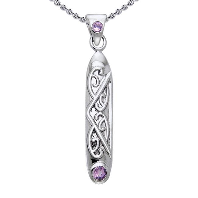 Celtic Maori Long Sterling Silver Pendant with Gemstone TPD1214