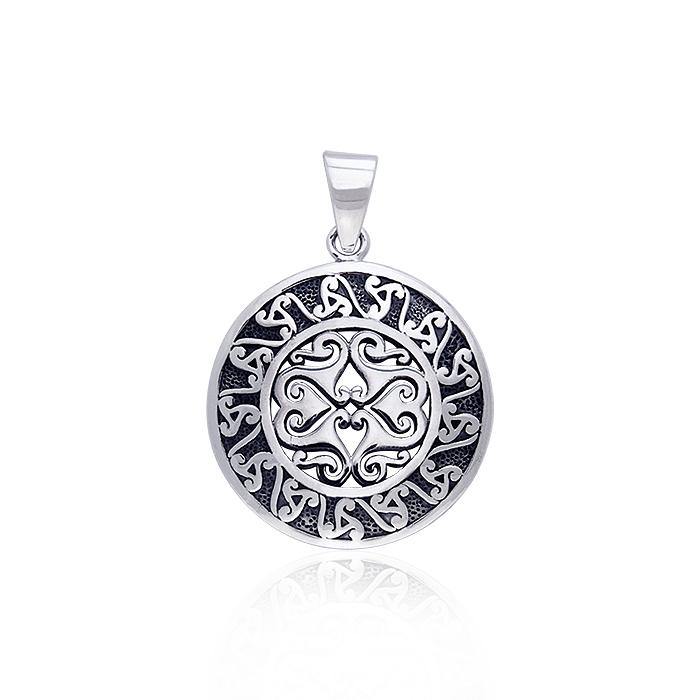 Celtic Triple Spiral Sun Disk Silver Pendant TPD181