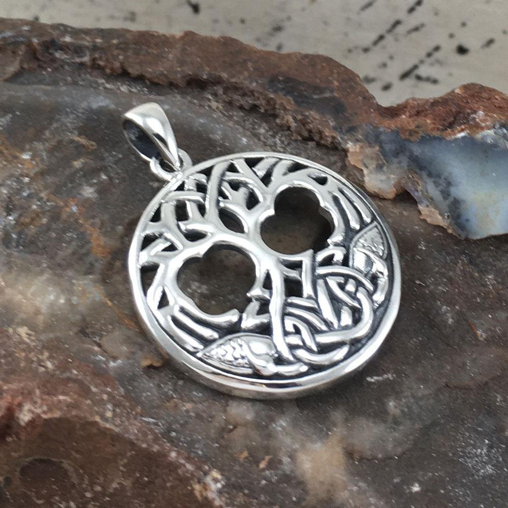 Interwoven with Birds in the Celtic Tree of Life ~ Sterling Silver Jewelry Pendant TPD3019