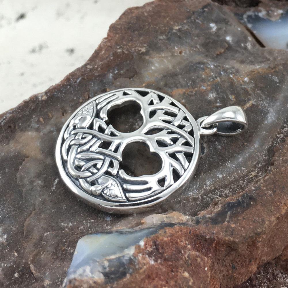 Interwoven with Birds in the Celtic Tree of Life ~ Sterling Silver Jewelry Pendant TPD3019