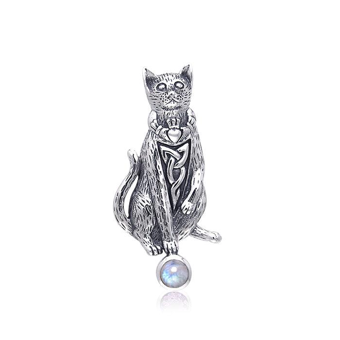 Celtic Knotwork Cat Sterling Silver Pendant with Gemstone TPD330