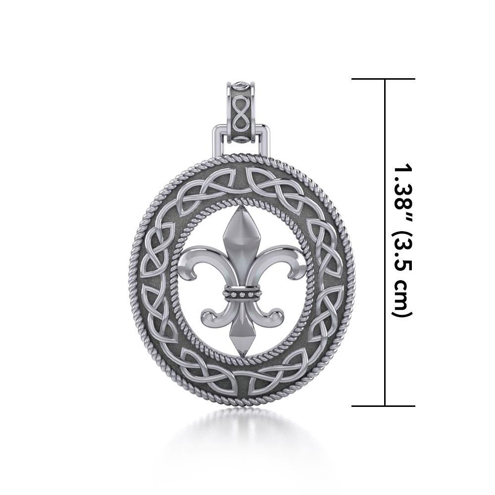 Fleur De Lis Celtic Knotwork Silver Pendant TPD336