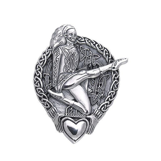 Celtic Knotwork and Claddagh Irish Dancer Silver Pendant TPD392