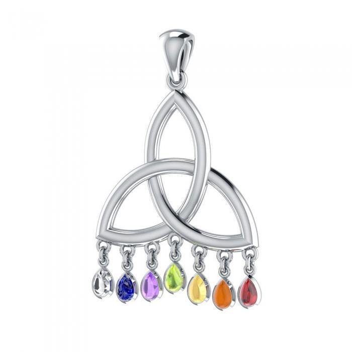 Celtic Triquetra Knot Silver Pendant with Chakra Gemstone TPD461