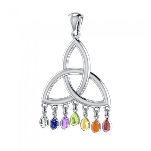 Celtic Triquetra Knot Silver Pendant with Chakra Gemstone TPD461