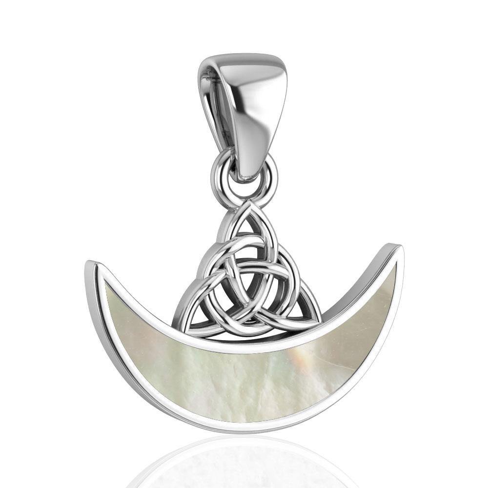 Celtic Triquetra with inlaid Crescent Moon Sterling Silver Pendant TPD4952