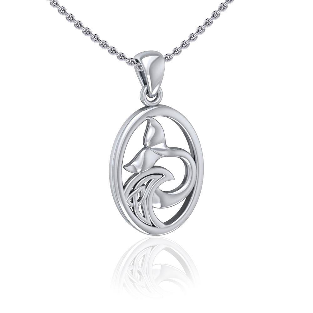 Sterling Silver Oval Whale Tail Pendant with Celtic Wave TPD5186