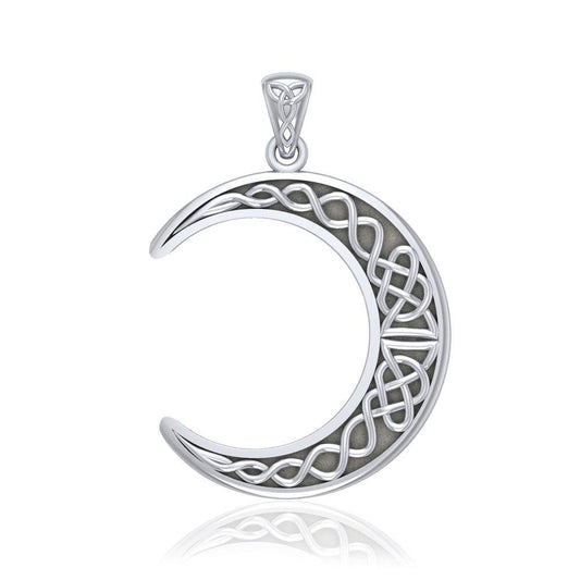 Large Celtic Crescent Moon Silver Pendant TPD5275